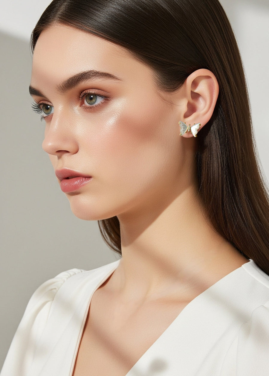 Delicate Butterfly Mother of Pearl Stud Earrings