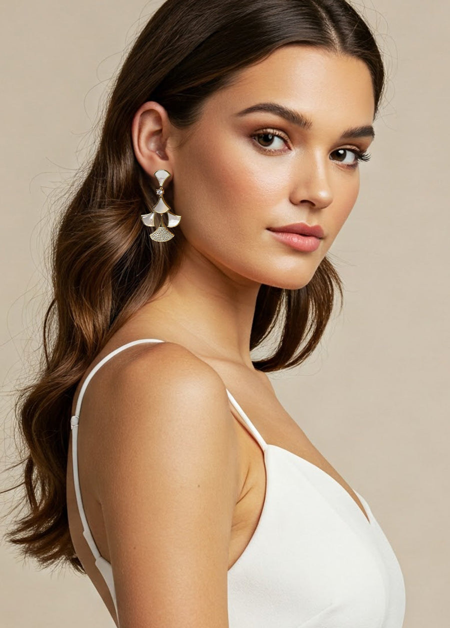 Mother of Pearl Fan Layered Chandelier Earrings