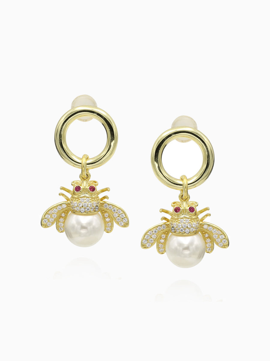 Adorable Pearl, Cubic Zirconia, Bee Earrings, Earrings, Fashion accessories, elegant jewelry