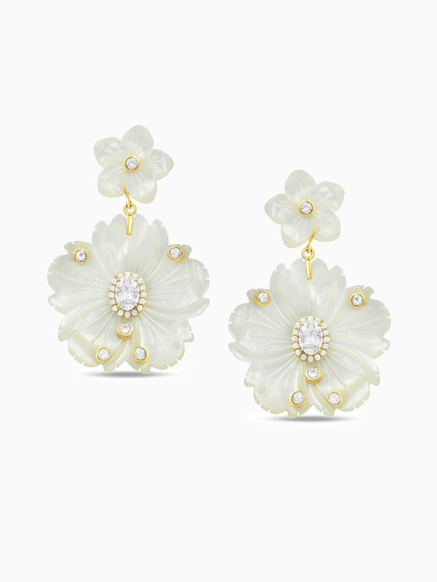 Delicate Earrings, Mother of Pearl Earrings, Floral Drop Earrings, Fashion Accessories, Elegant Jewelry