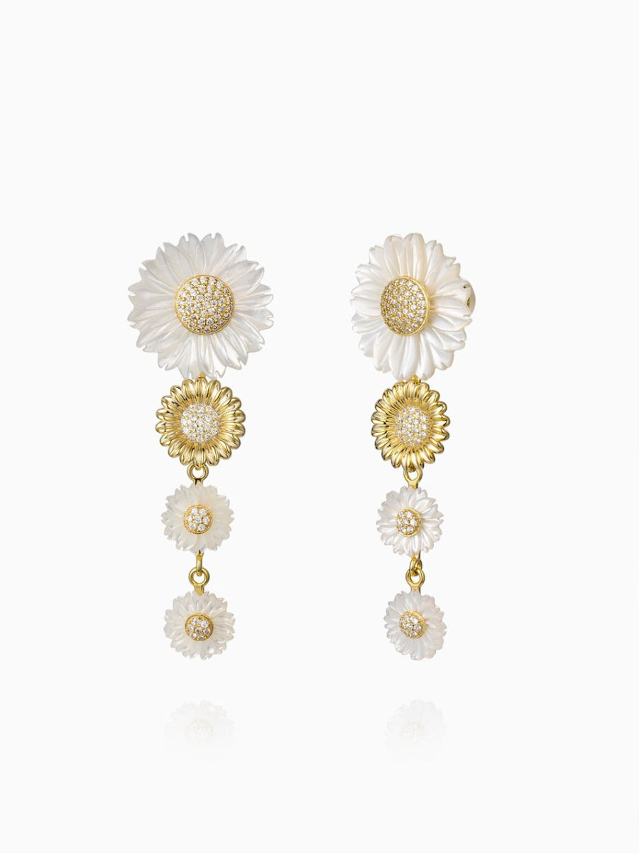 Mother of Pearl Earrings, 14k Gold, Flower Earrings, Fashion Accessories, Elegant Accessories