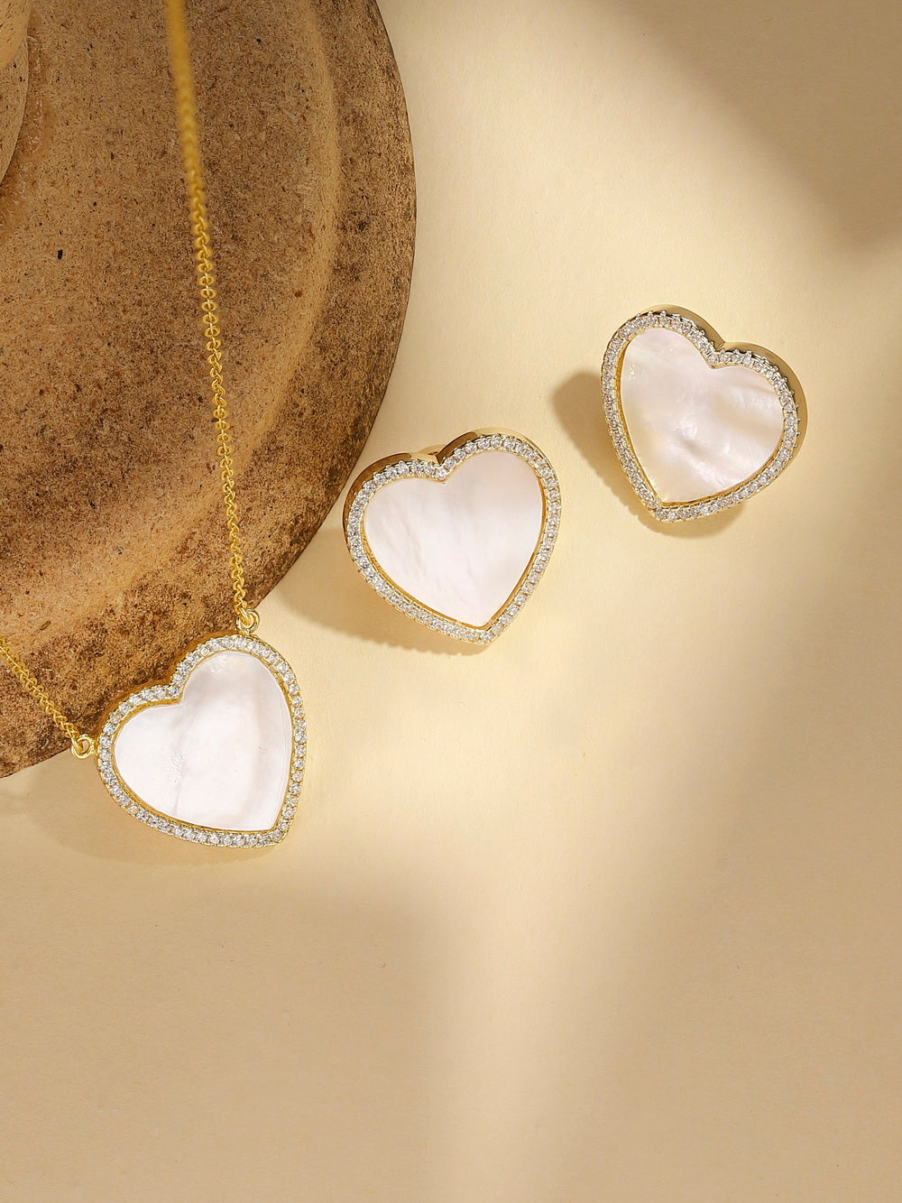 Mother of Pearl Earrings, Heart Shape Earrings, Cubic zirconia Earrings,  Fashion Accessories