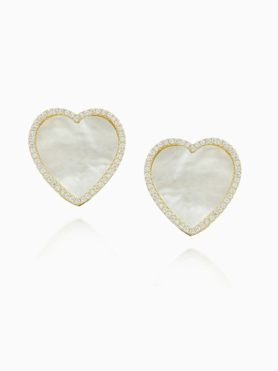 Mother of Pearl Earrings, Heart Shape Earrings, Cubic zirconia Earrings,  Fashion Accessories