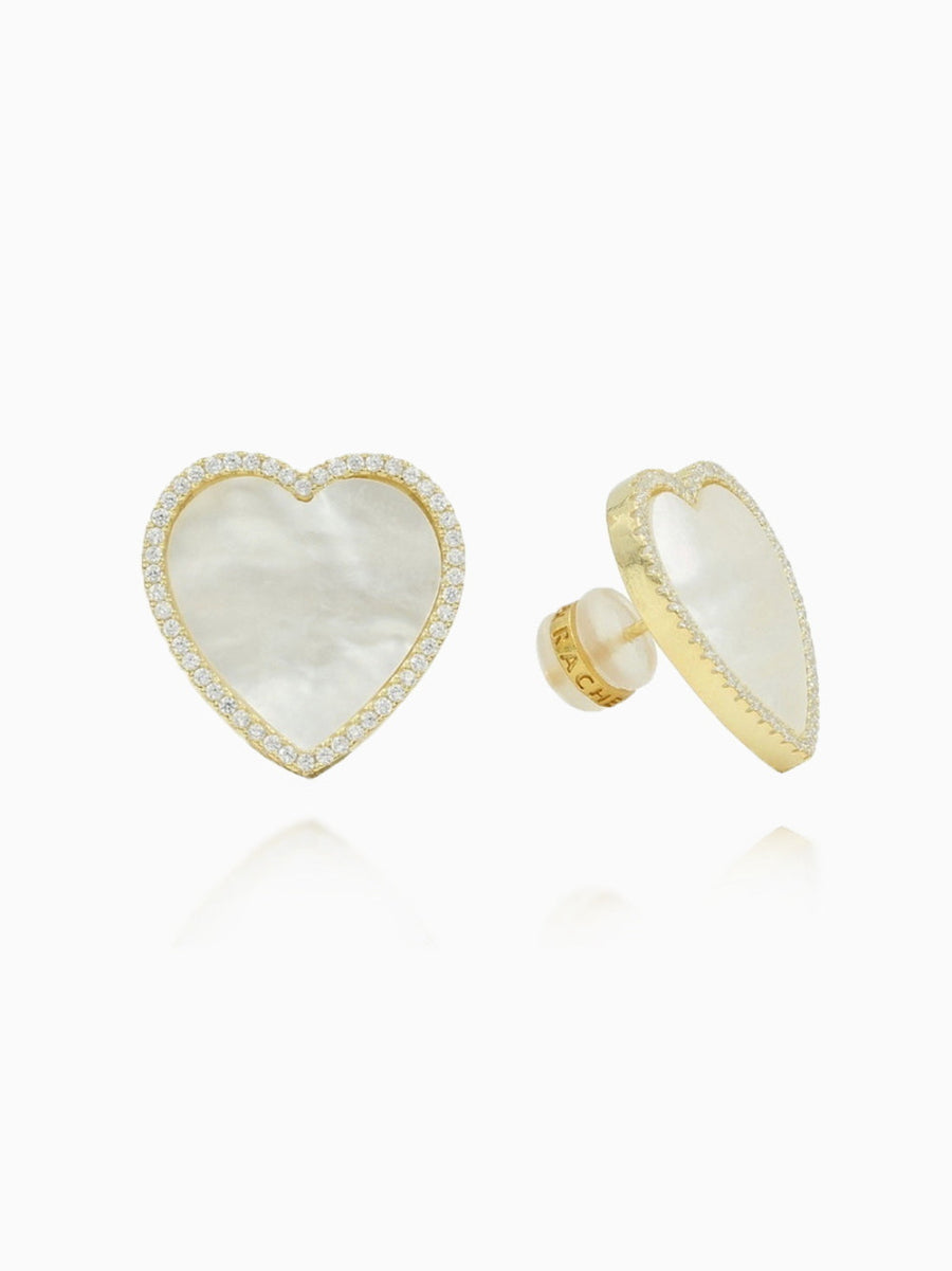 Mother of Pearl Earrings, Heart Shape Earrings, Cubic zirconia Earrings,  Fashion Accessories
