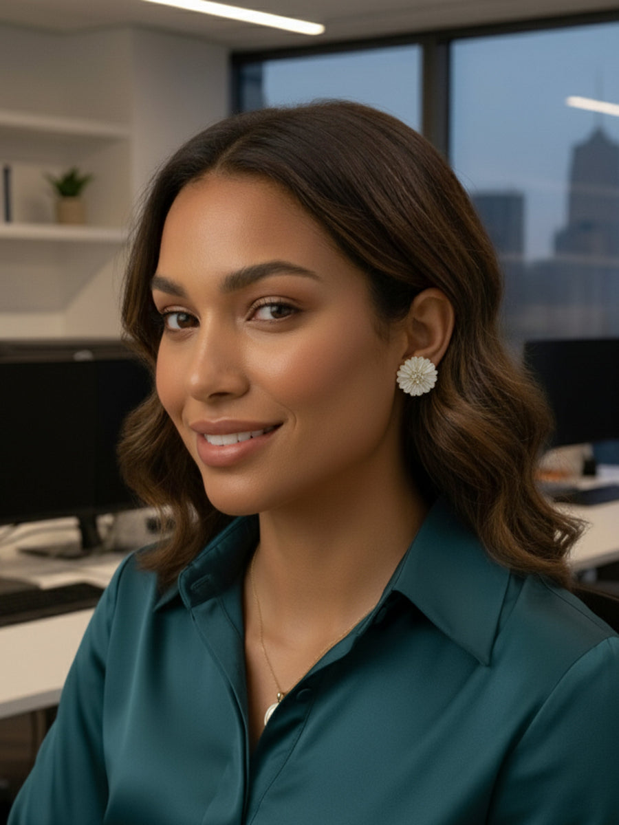 Daisy Flower Mother of Pearl Studs Earrings