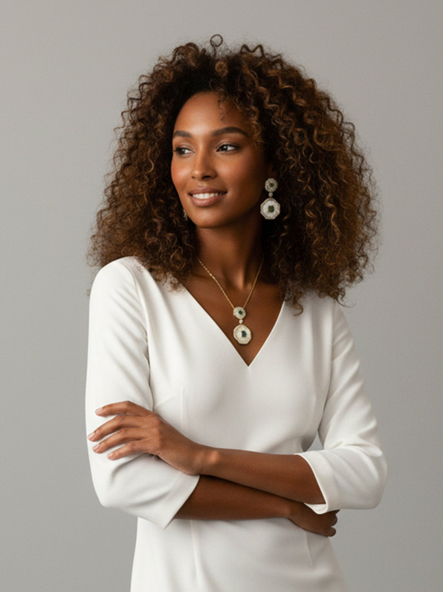 Delicate Mother of Pearl Double Octagon CZ Necklace