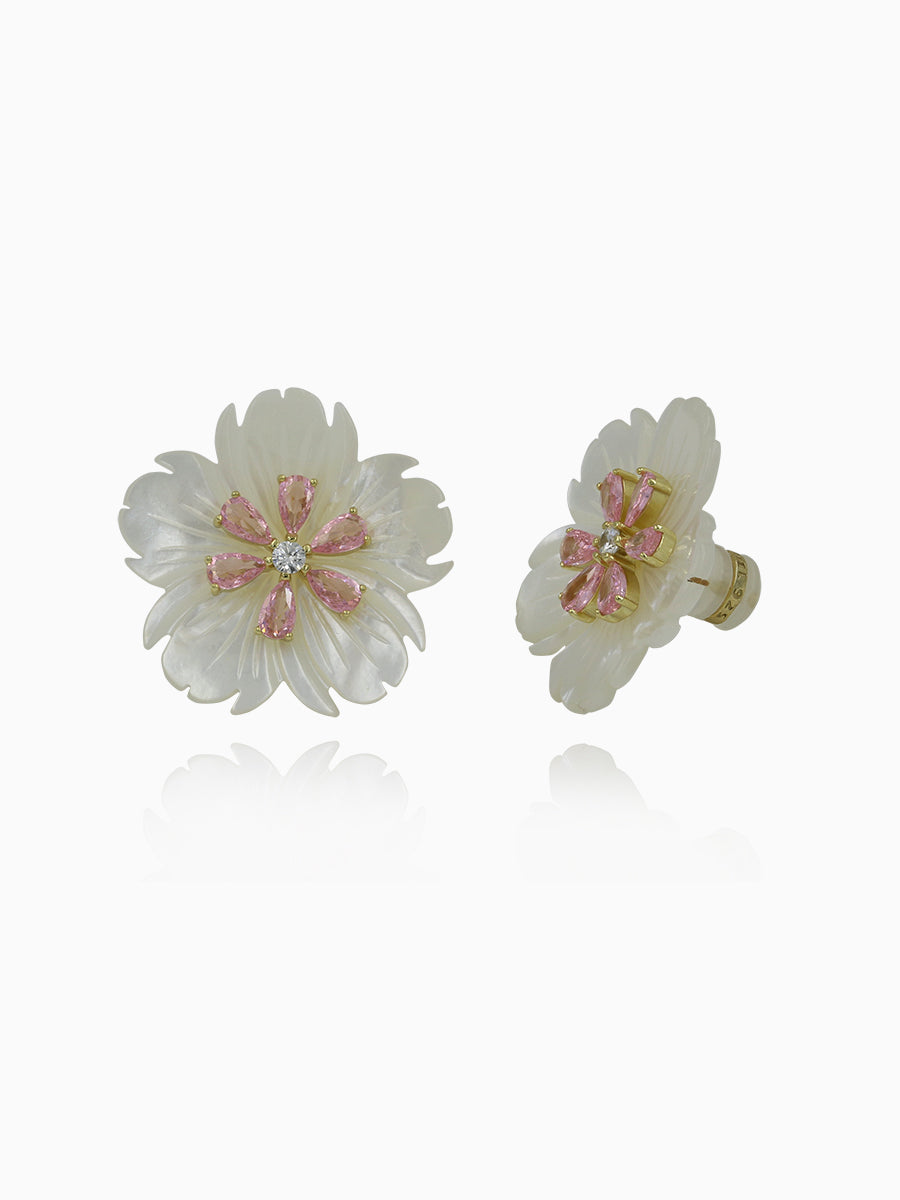 Vintage Mother of Pearl Flower Stud Earrings