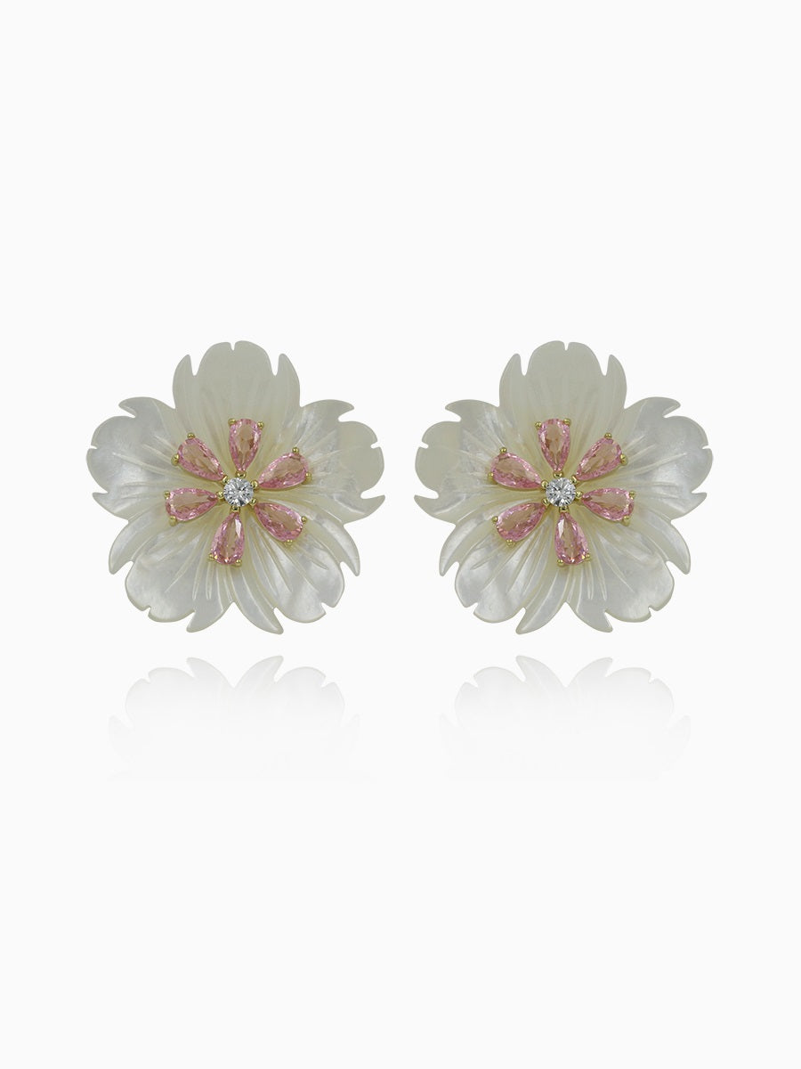Vintage Mother of Pearl Flower Stud Earrings