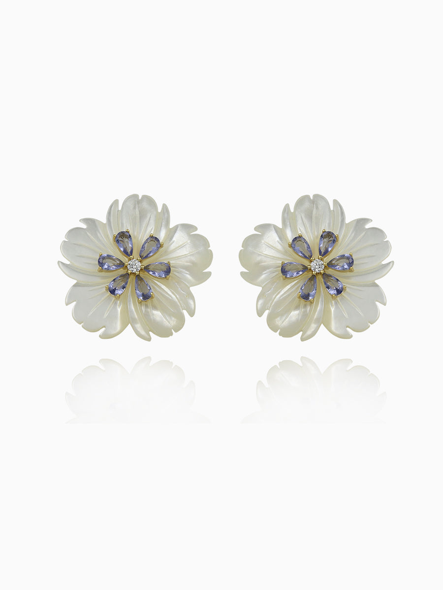 Vintage Mother of Pearl Flower Stud Earrings