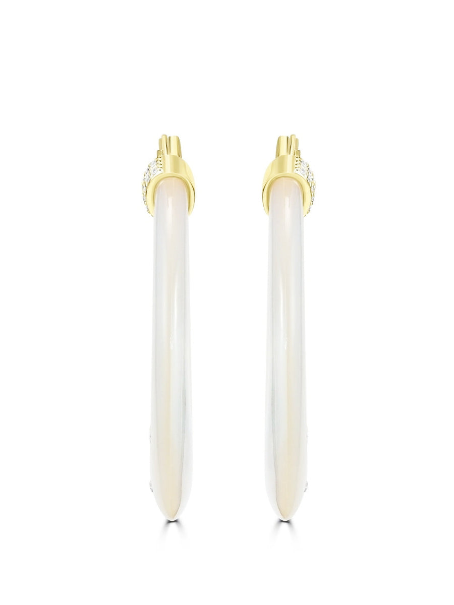 CZ Embedded Mother of Pearl Hoop Earrings