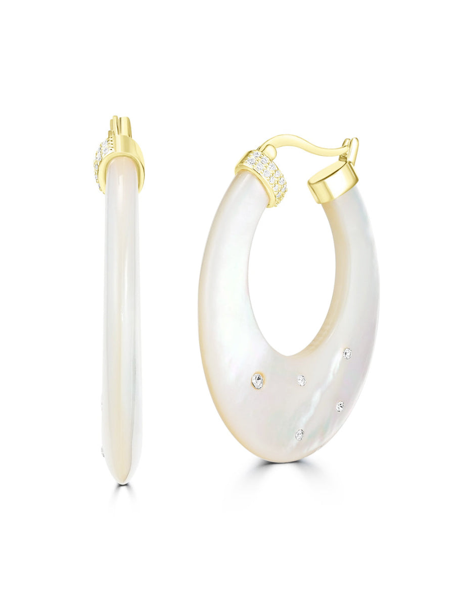 CZ Embedded Mother of Pearl Hoop Earrings