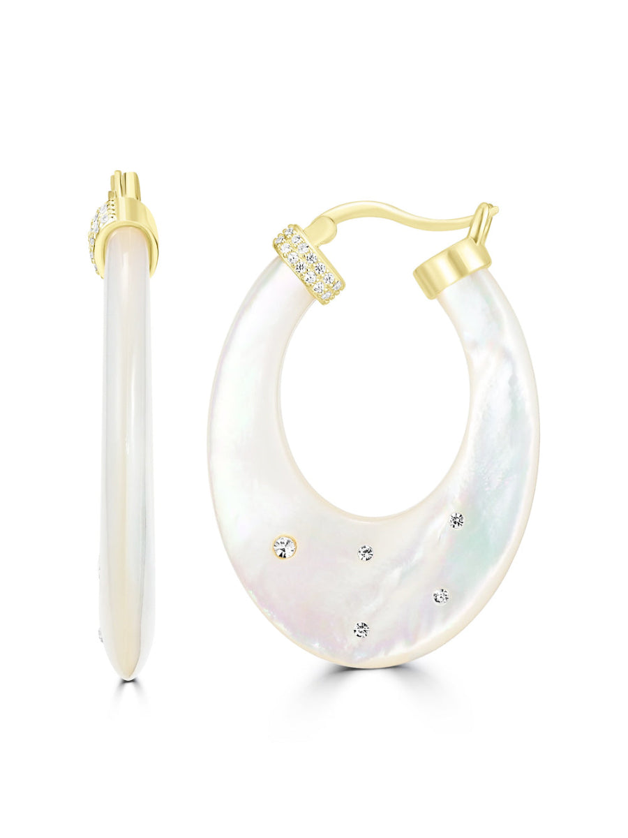 CZ Embedded Mother of Pearl Hoop Earrings