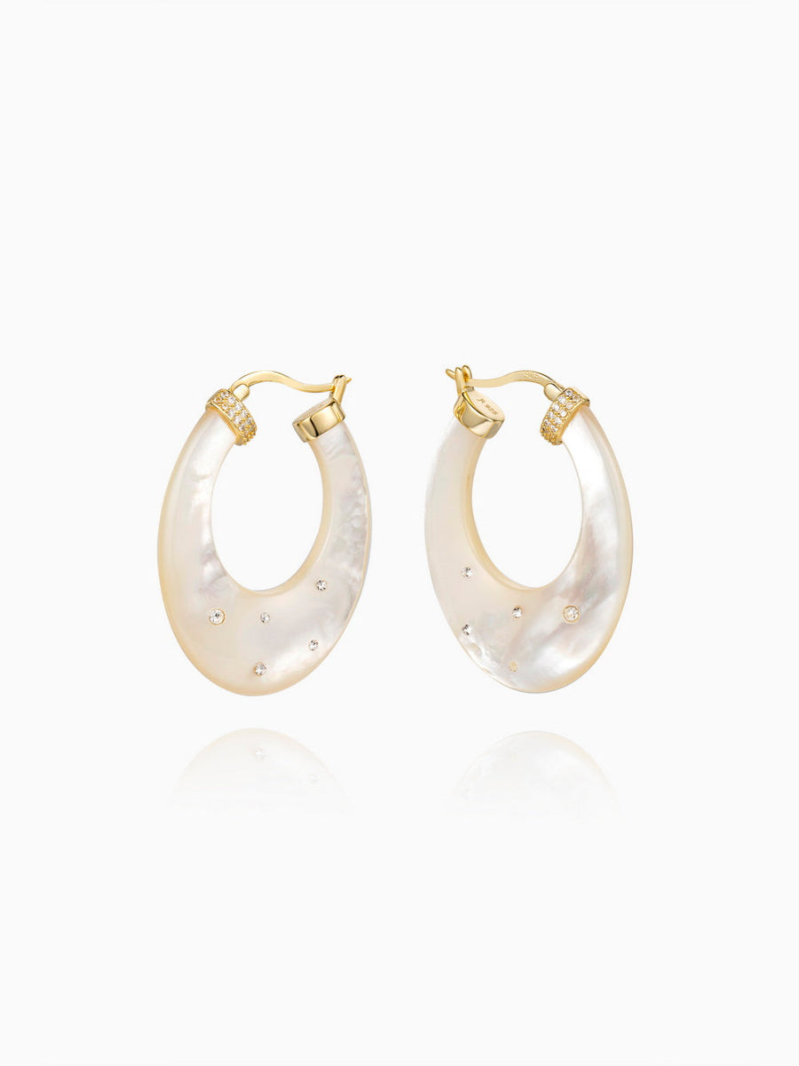 CZ Embedded Mother of Pearl Hoop Earrings