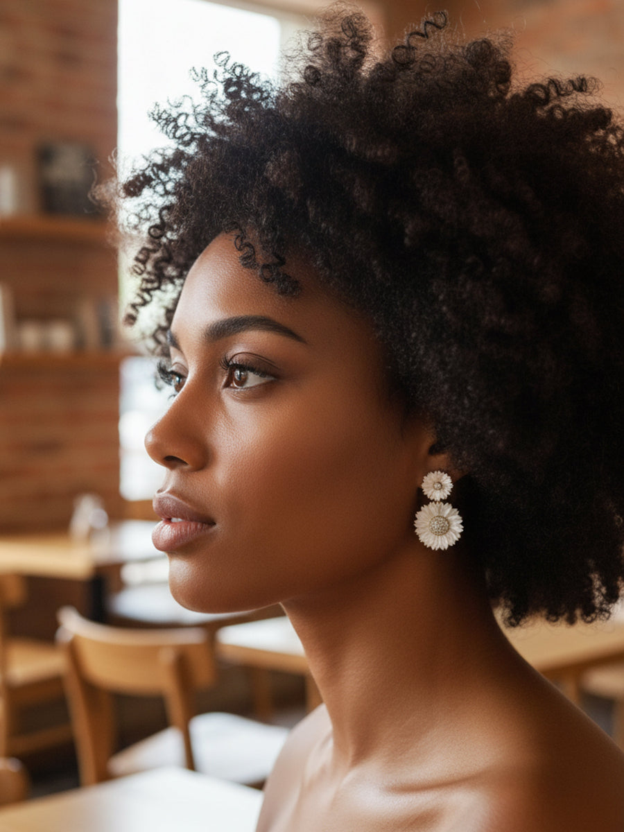 Double Daisy Flower MOP Ear Jacket Earrings