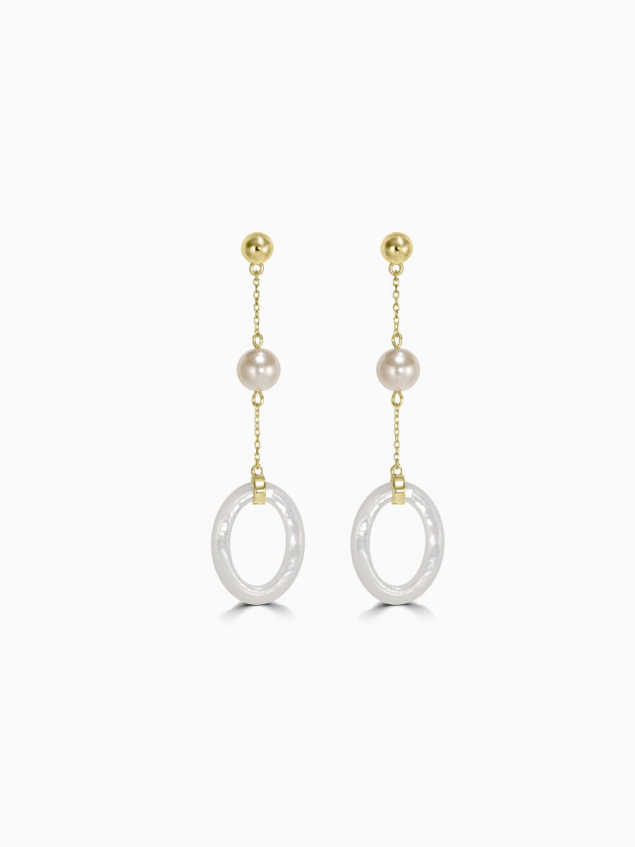 925 Silver Shell Pearl & Oval Circle Earrings