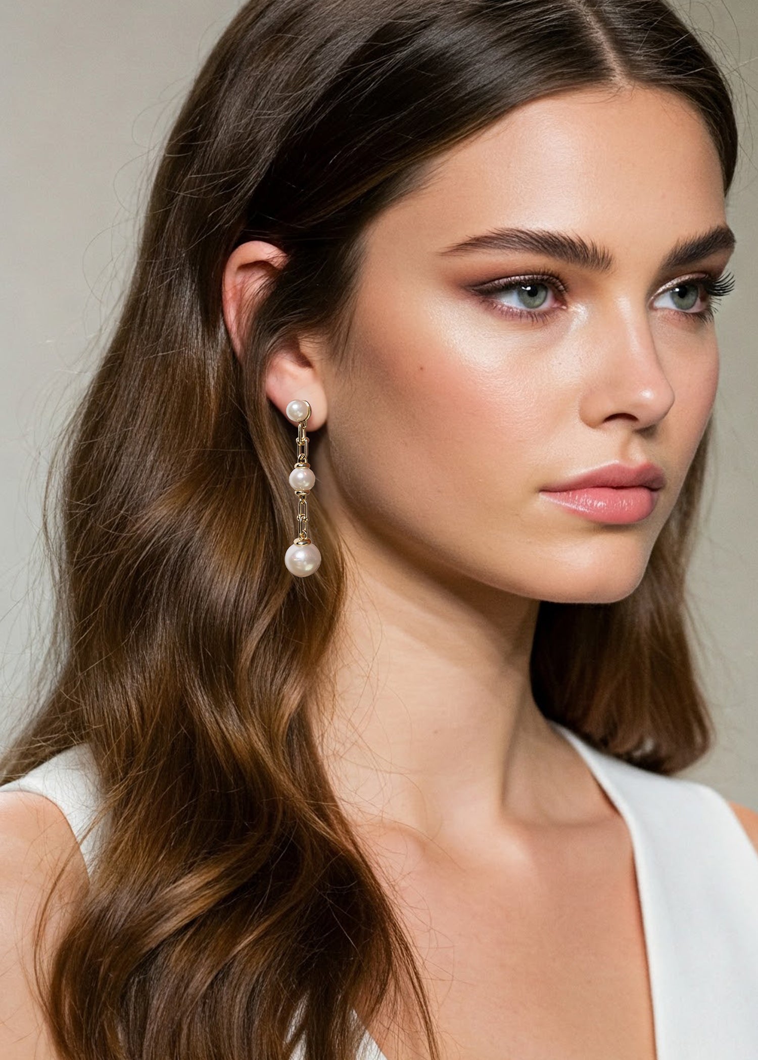 7-10MM Fresh Water Pearl 3-Drop Earrings