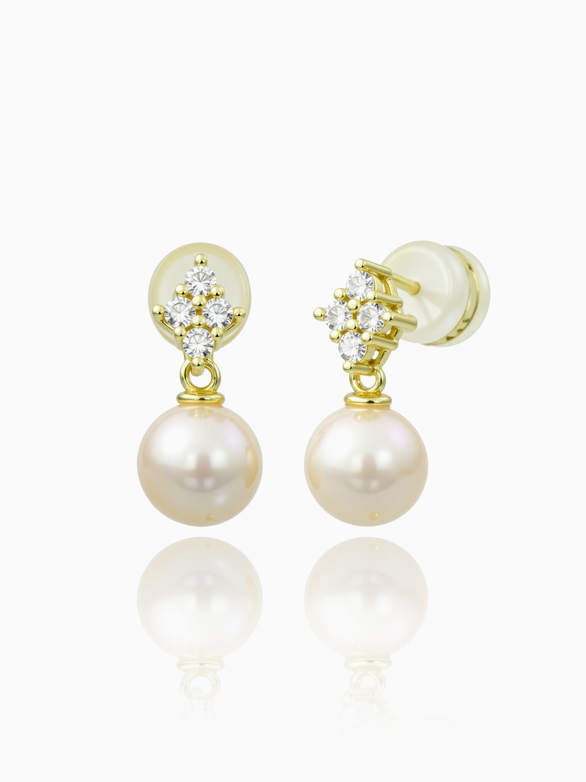 8MM Fresh Water Pearl & CZ  Drop Earrings