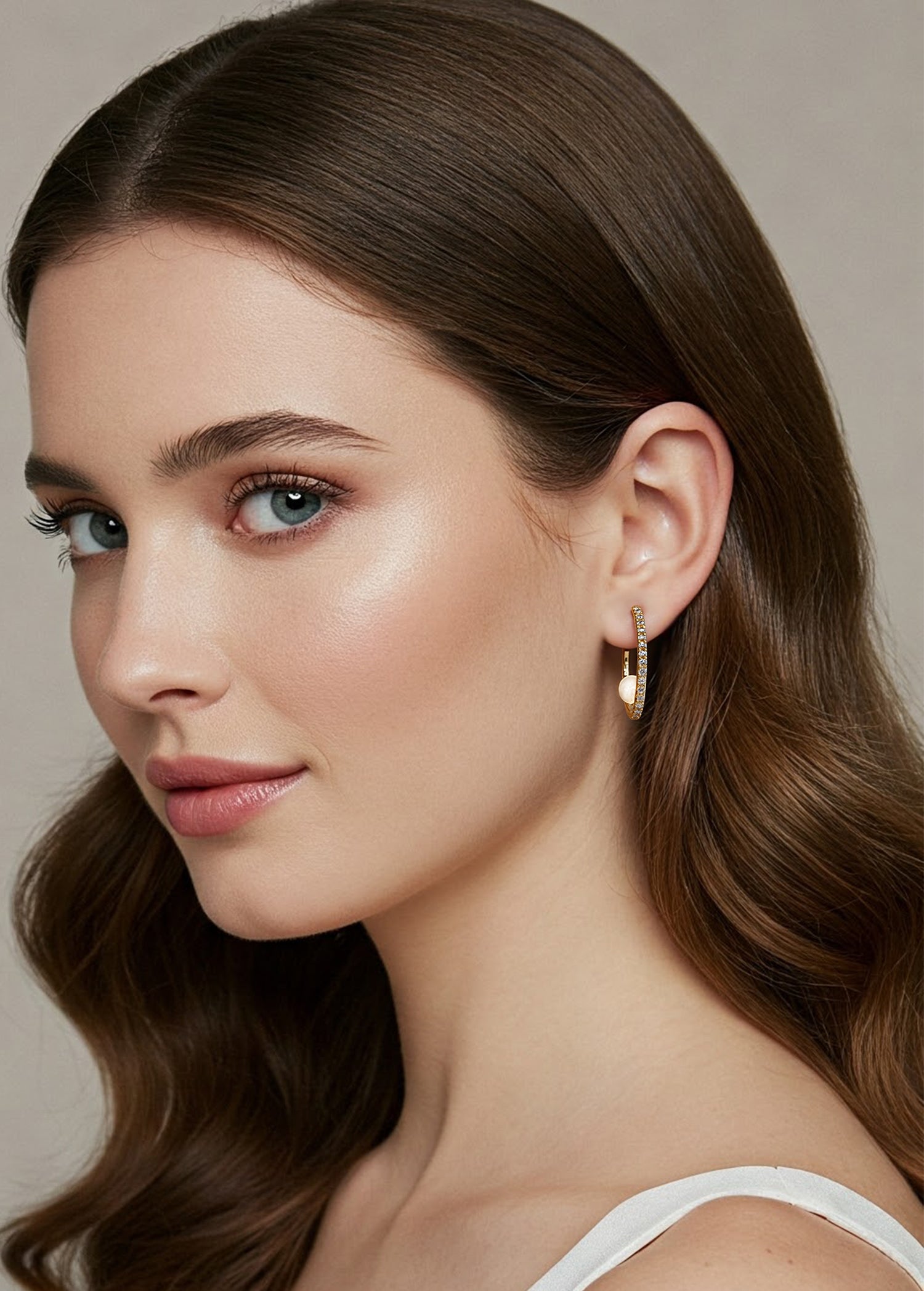 7MM Fresh Water Pearl 3/4 Hoop Earrings
