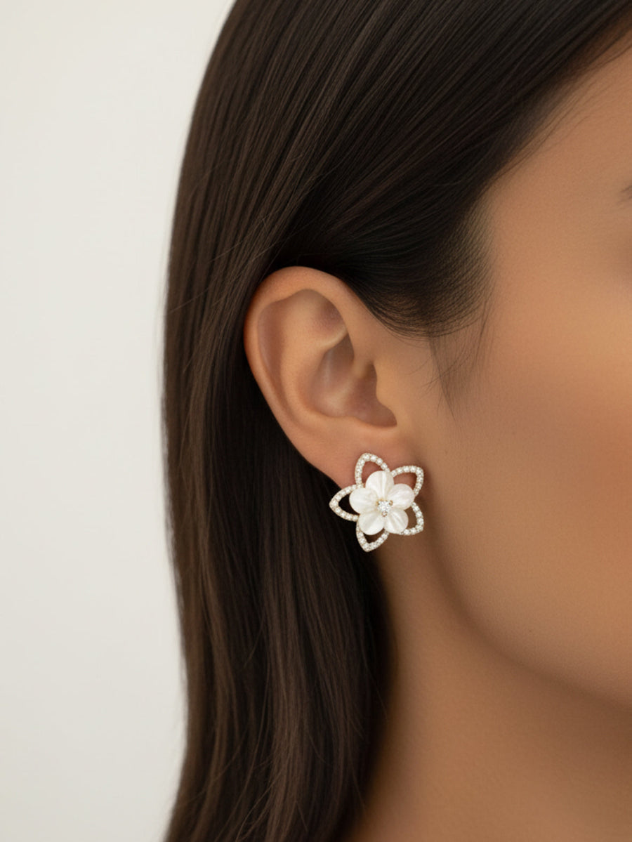 Sparkling Mother of Pearl Floral Earrings