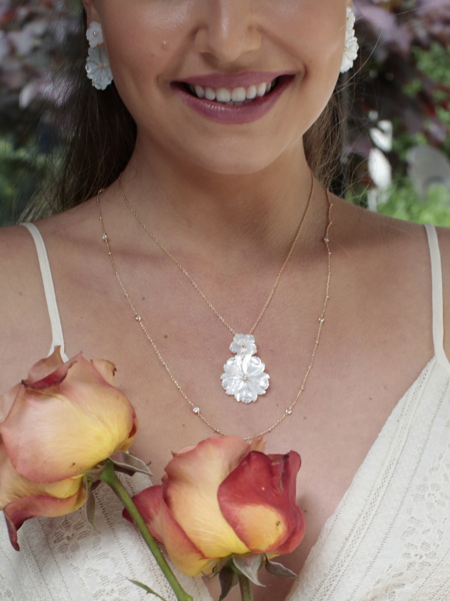 Double Flower Mother of Pearl Necklace