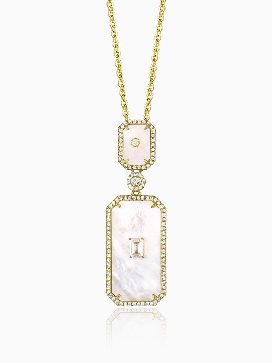 Delicate Mother of Pearl Rectangle CZ Necklace