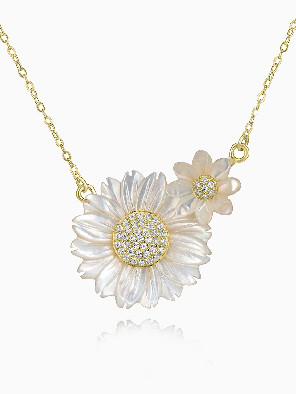 Mother of Pearl Double Flower Pendant Necklace