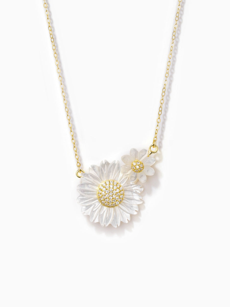 Mother of Pearl Double Flower Pendant Necklace