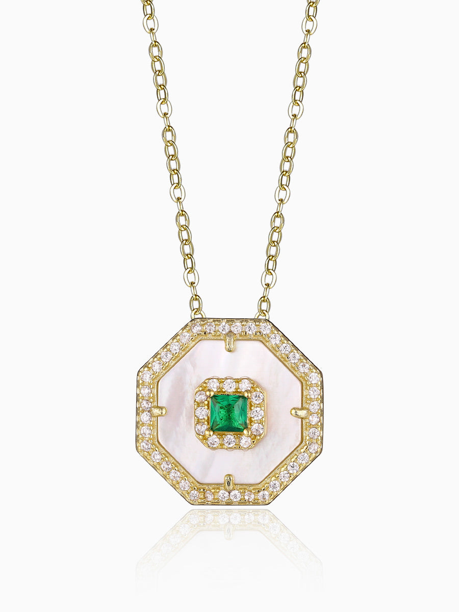 Delicate Mother of Pearl Octagon CZ Necklace