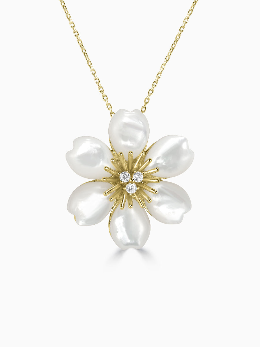 925 Sterling Silver Mother of Pearl Flower Pendant Necklace