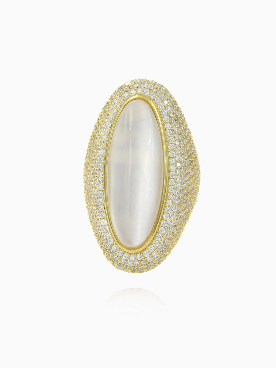 Antique Oval White Mother of Pearl With CZ Ring