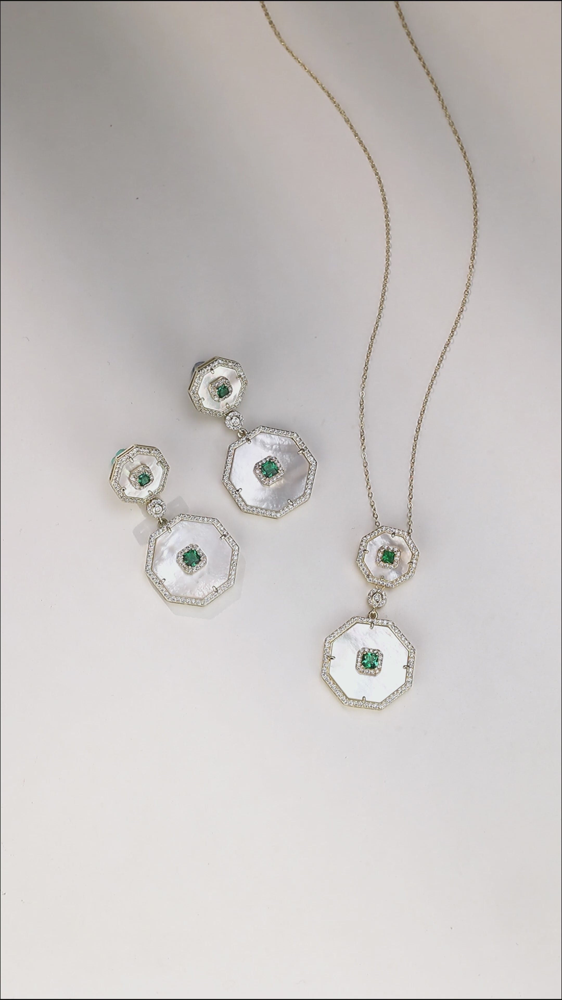 Delicate Mother of Pearl Double Octagon CZ Necklace