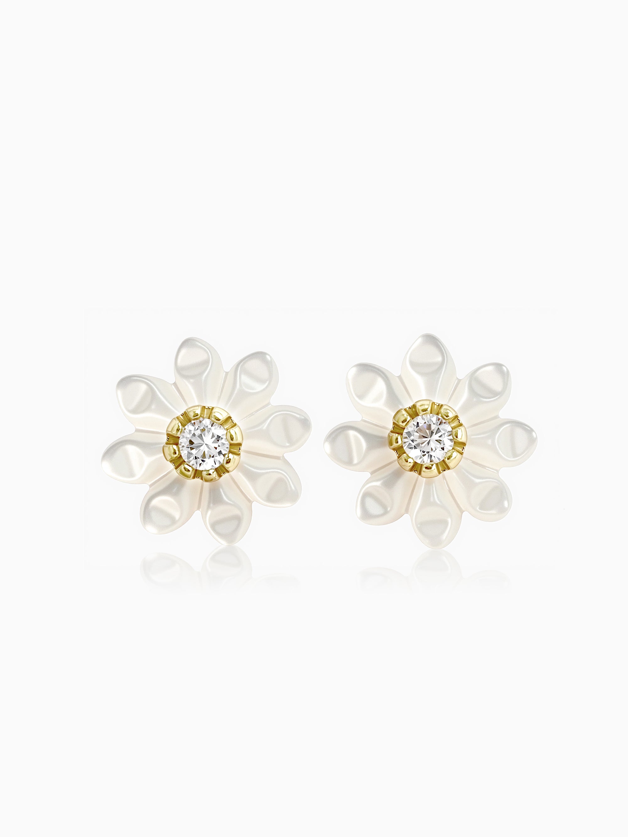 Carved MOP Flower with CZ Stud Earrings