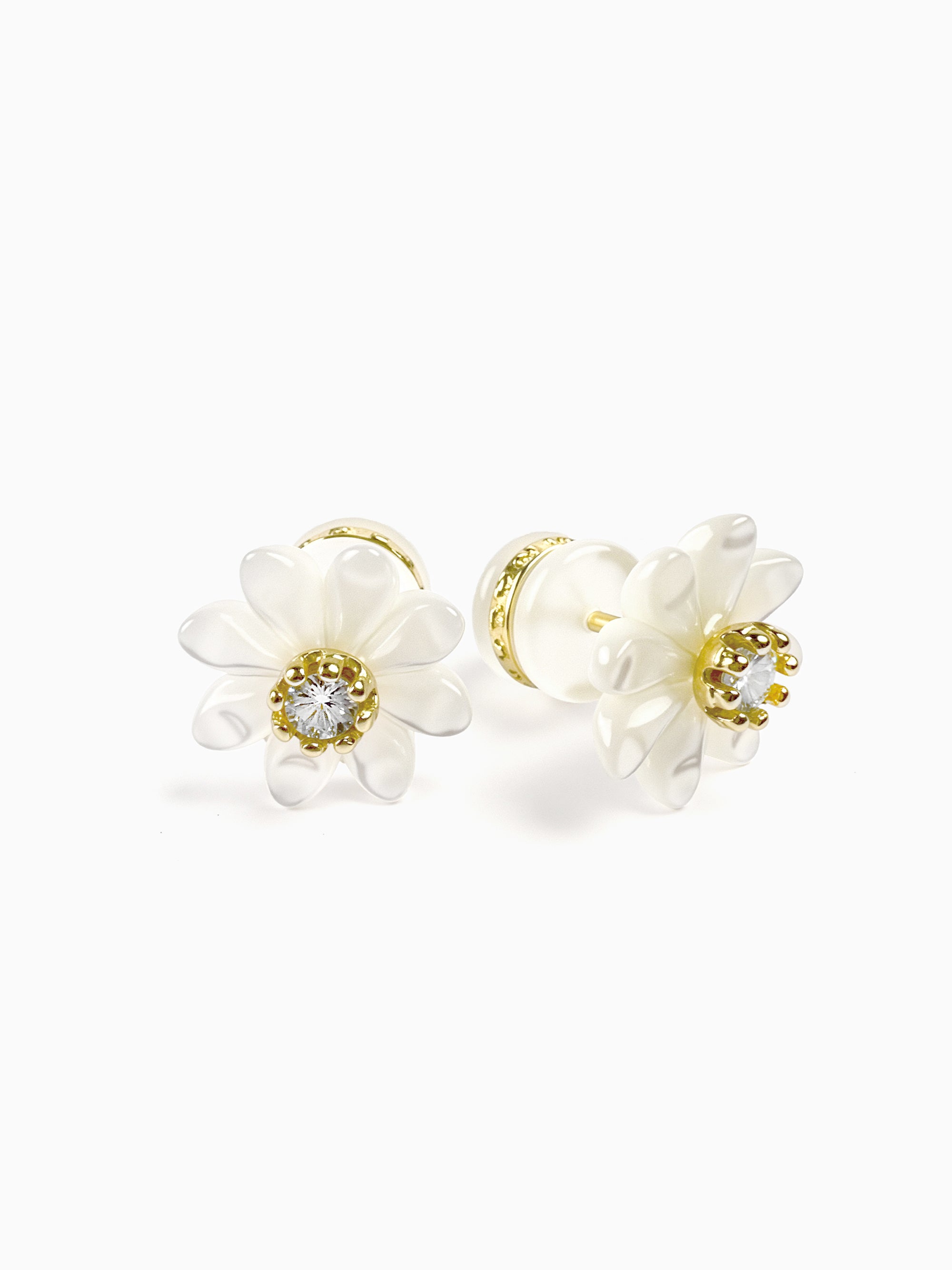 Carved MOP Flower with CZ Stud Earrings