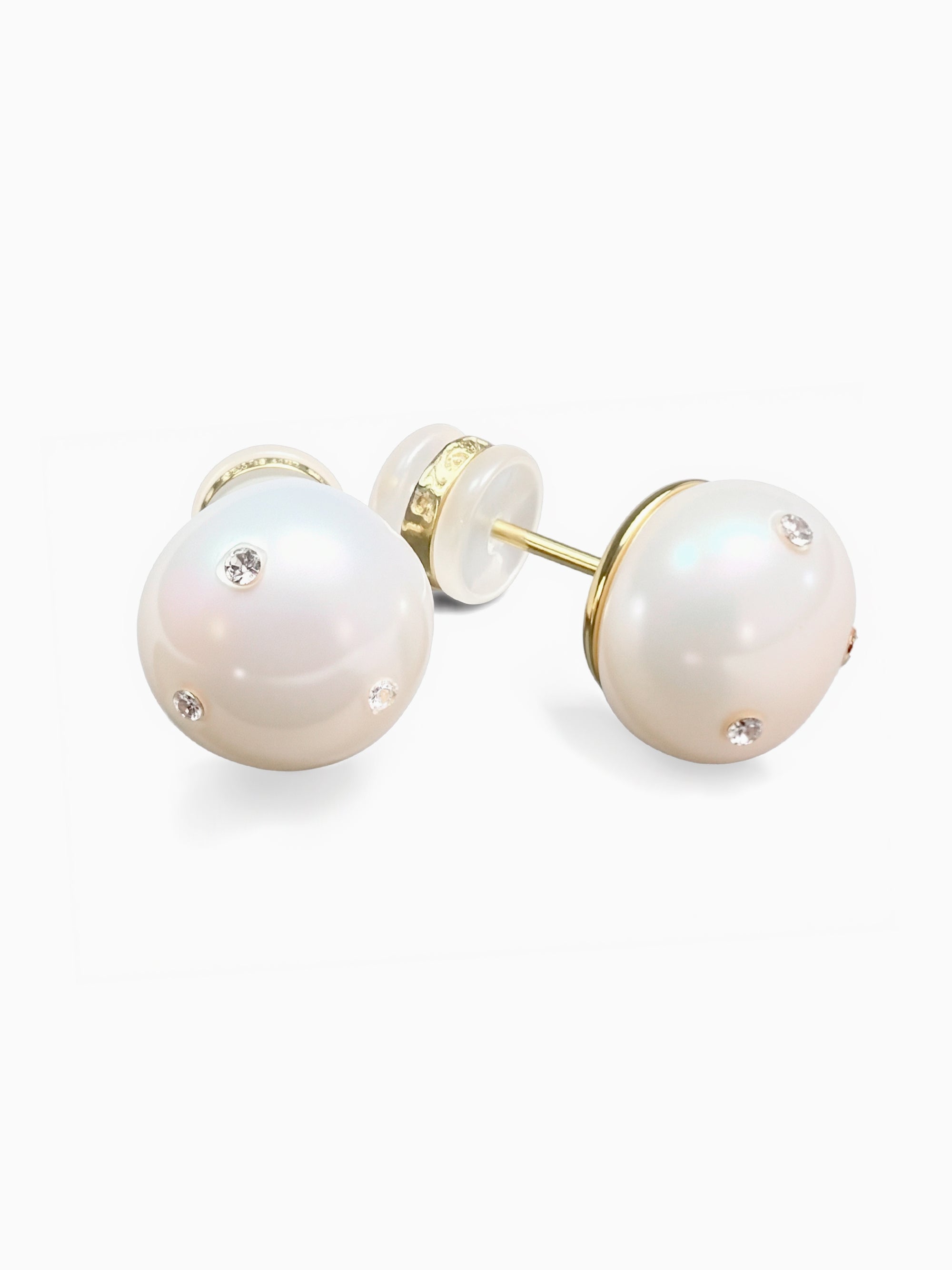 Delicate Fresh Water Pearl CZ Studs Earrings