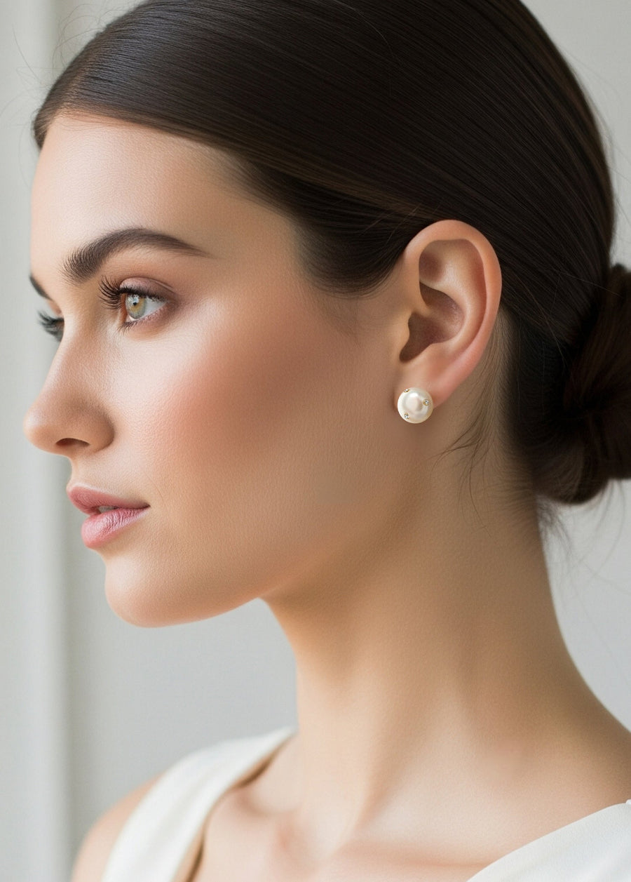 Delicate Fresh Water Pearl CZ Studs Earrings
