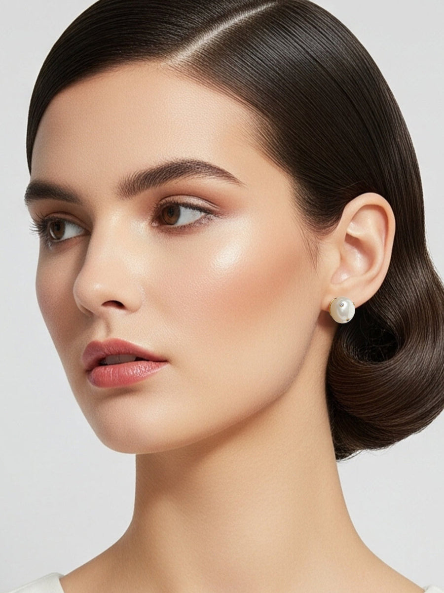 Delicate Fresh Water Pearl CZ Studs Earrings