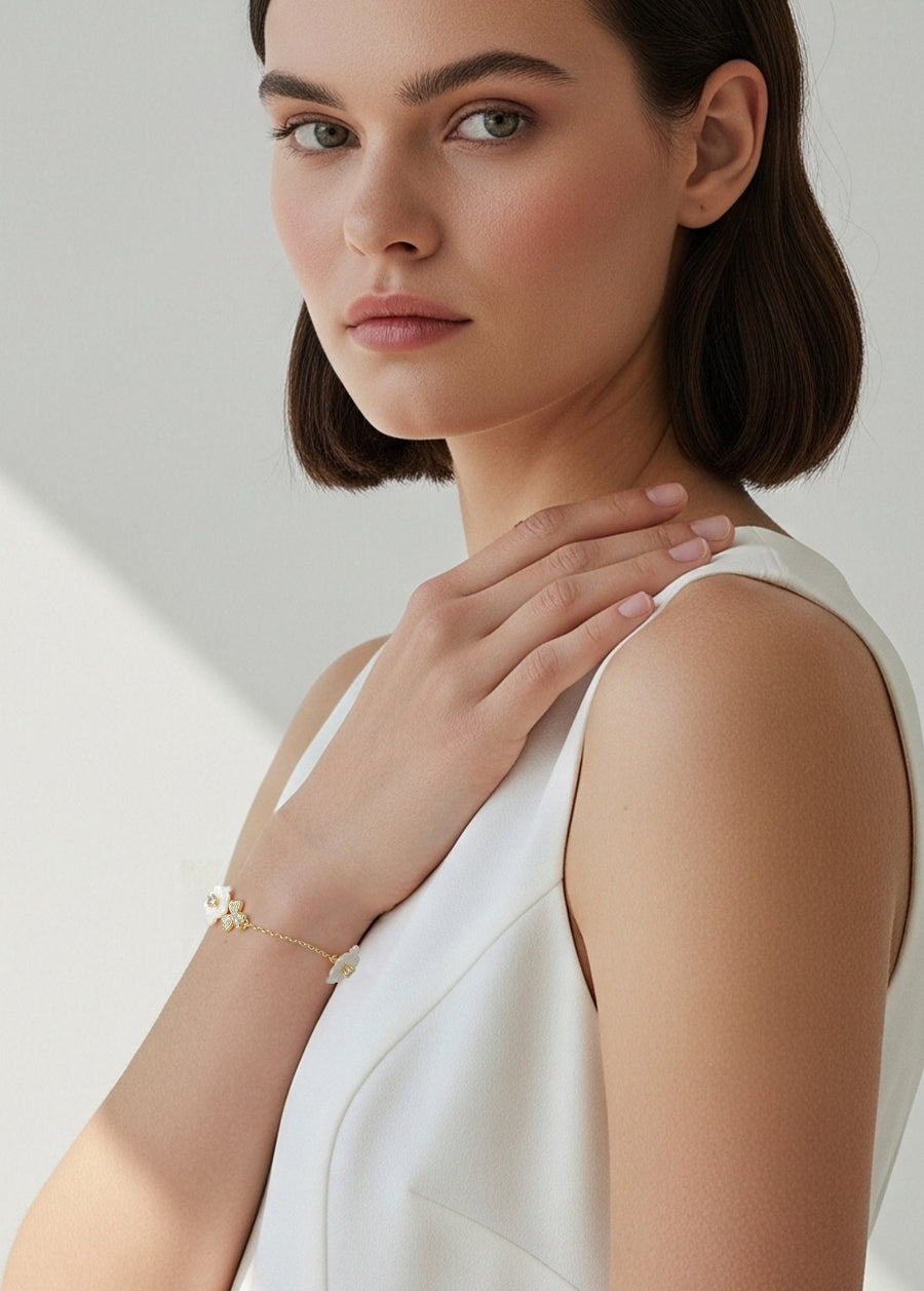 Mother of Pearl with Orchid Flower Bracelet