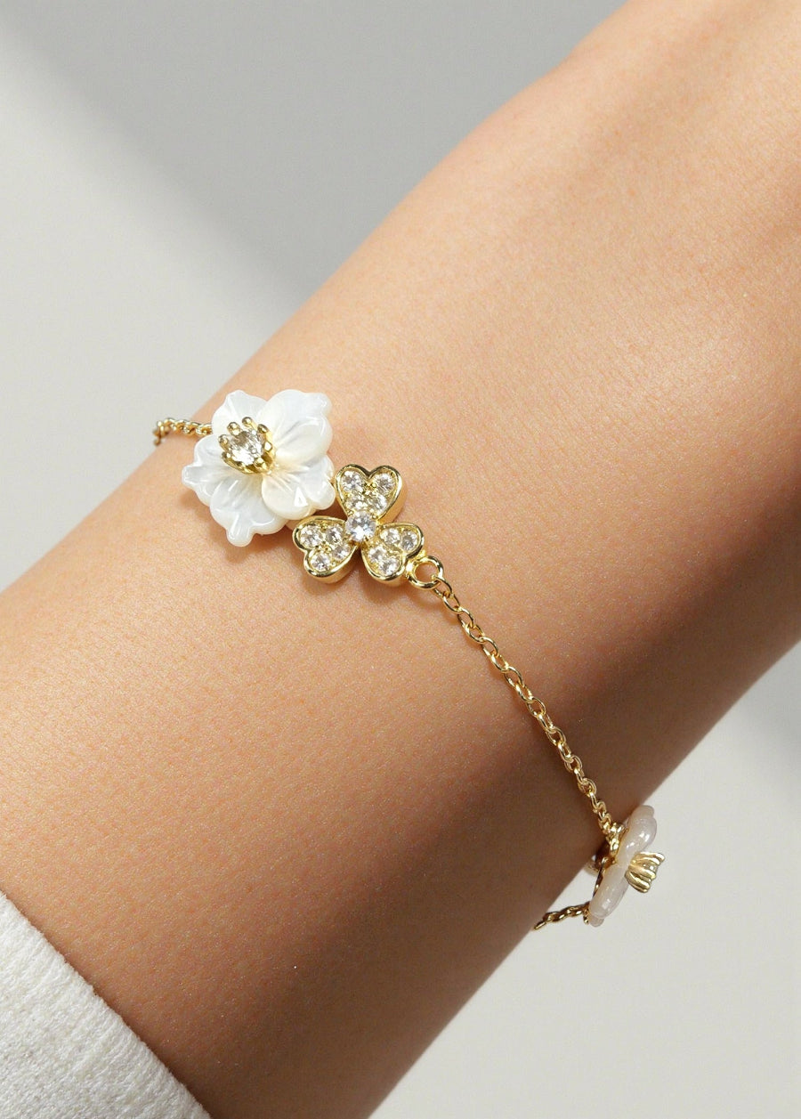 Mother of Pearl with Orchid Flower Bracelet