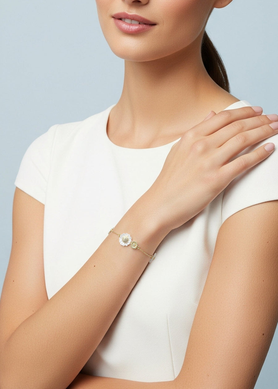 Mother of Pearl Double Sun Flower Bracelet