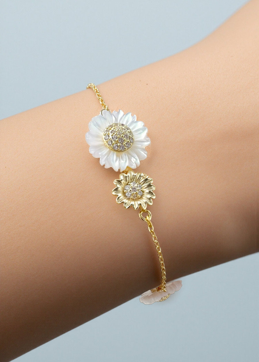 Mother of Pearl Double Sun Flower Bracelet