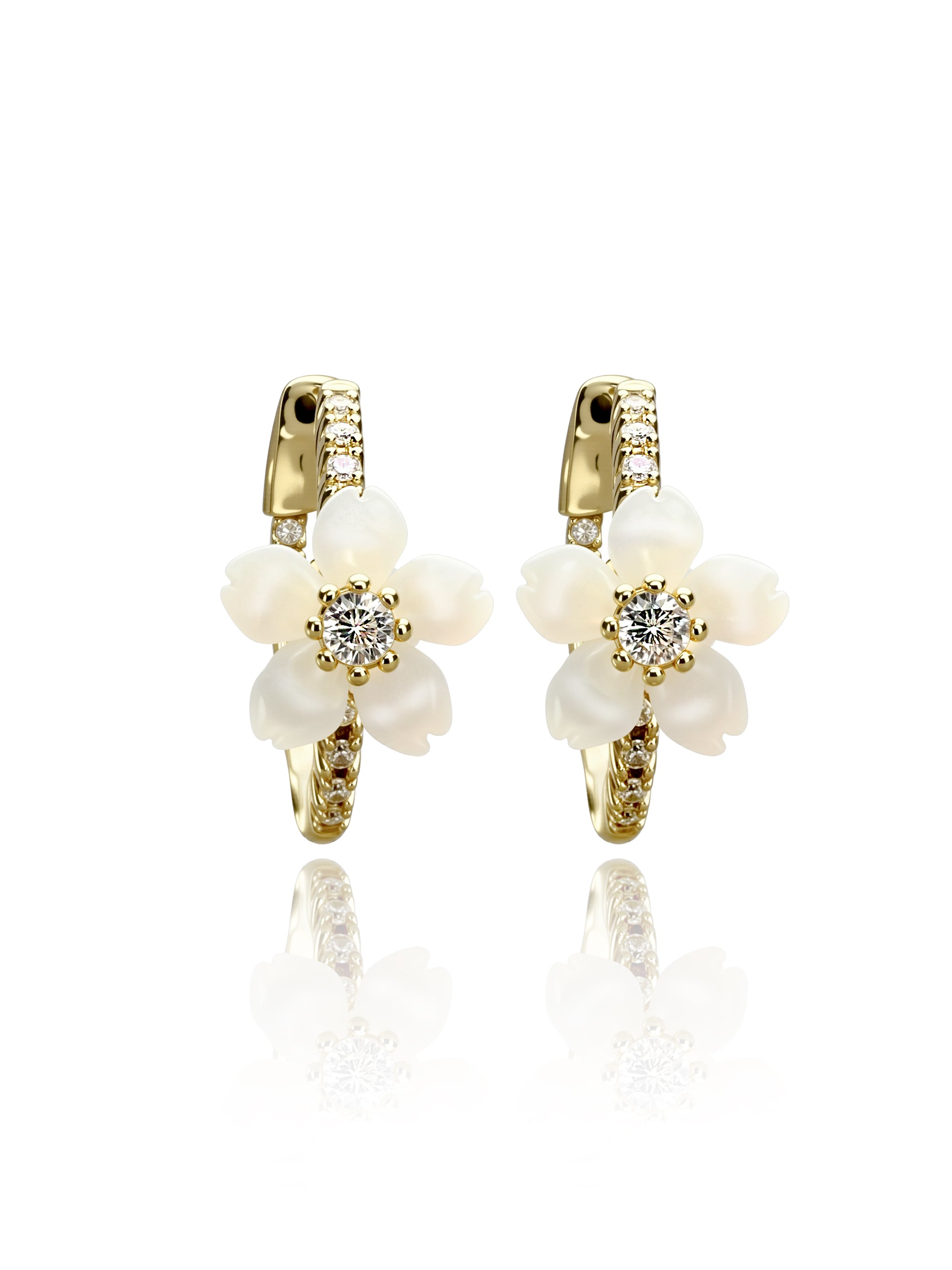 Cherry Blossom Mother of Pearl CZ Hoop Earrings