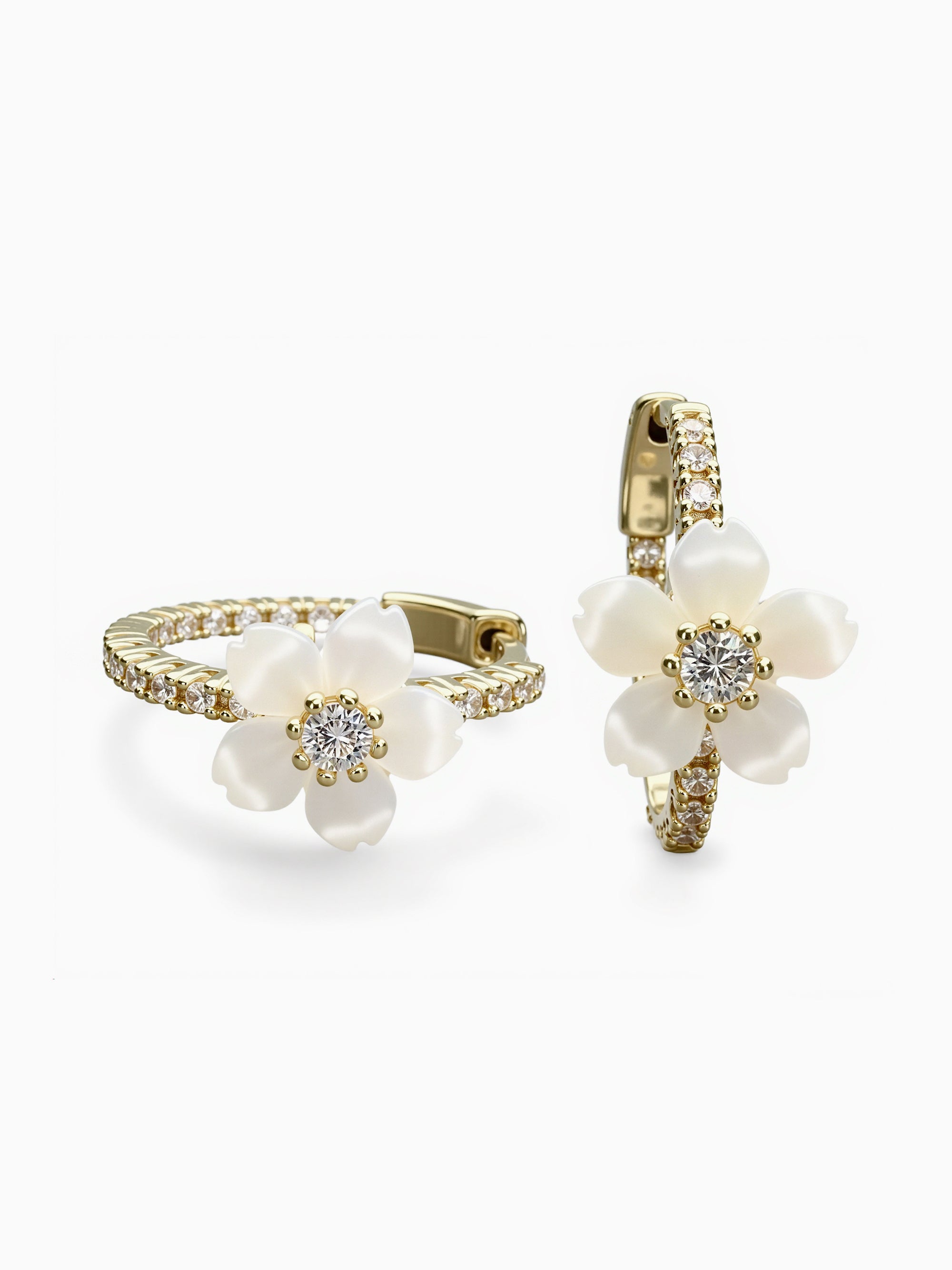 Cherry Blossom Mother of Pearl CZ Hoop Earrings