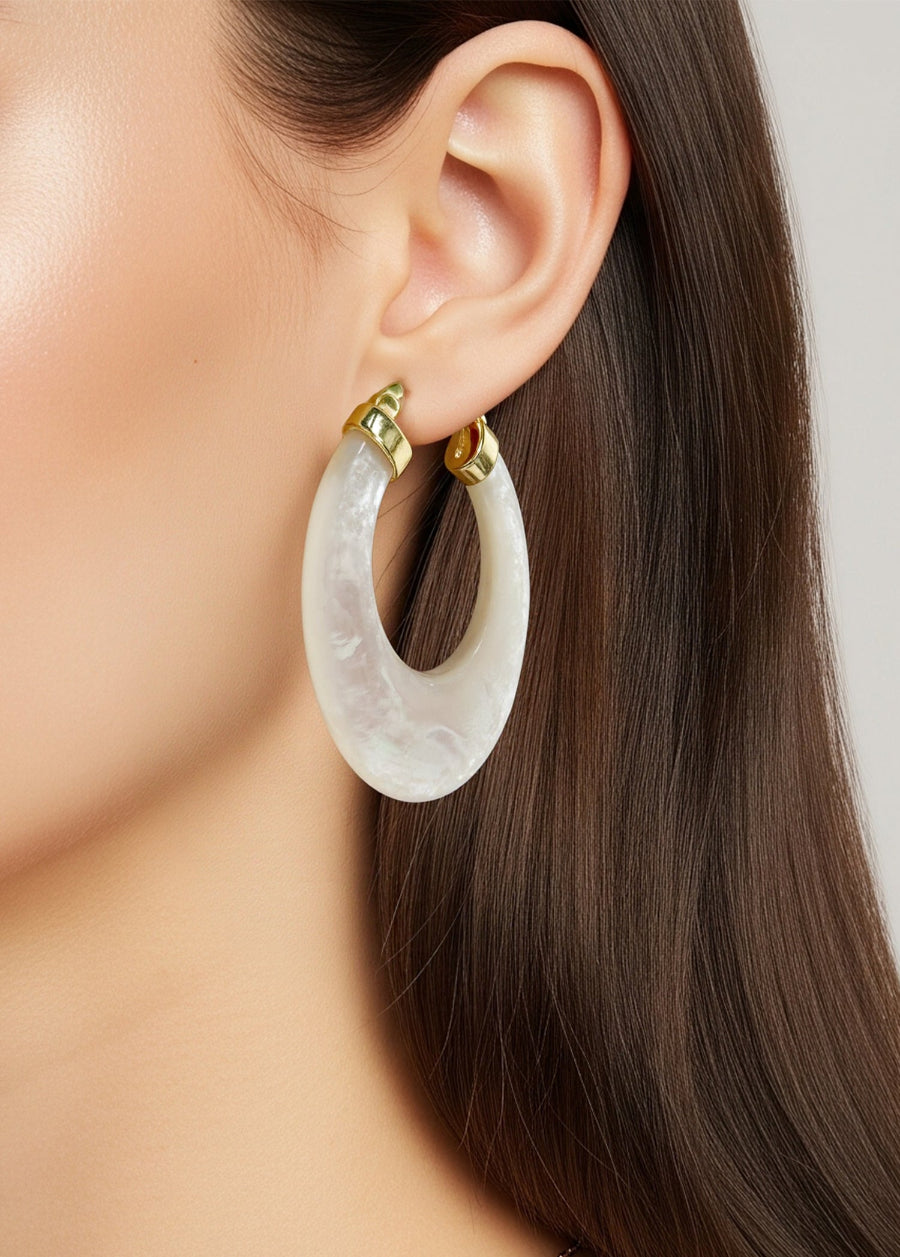 Unique Mother of Pearl Hoop Earrings