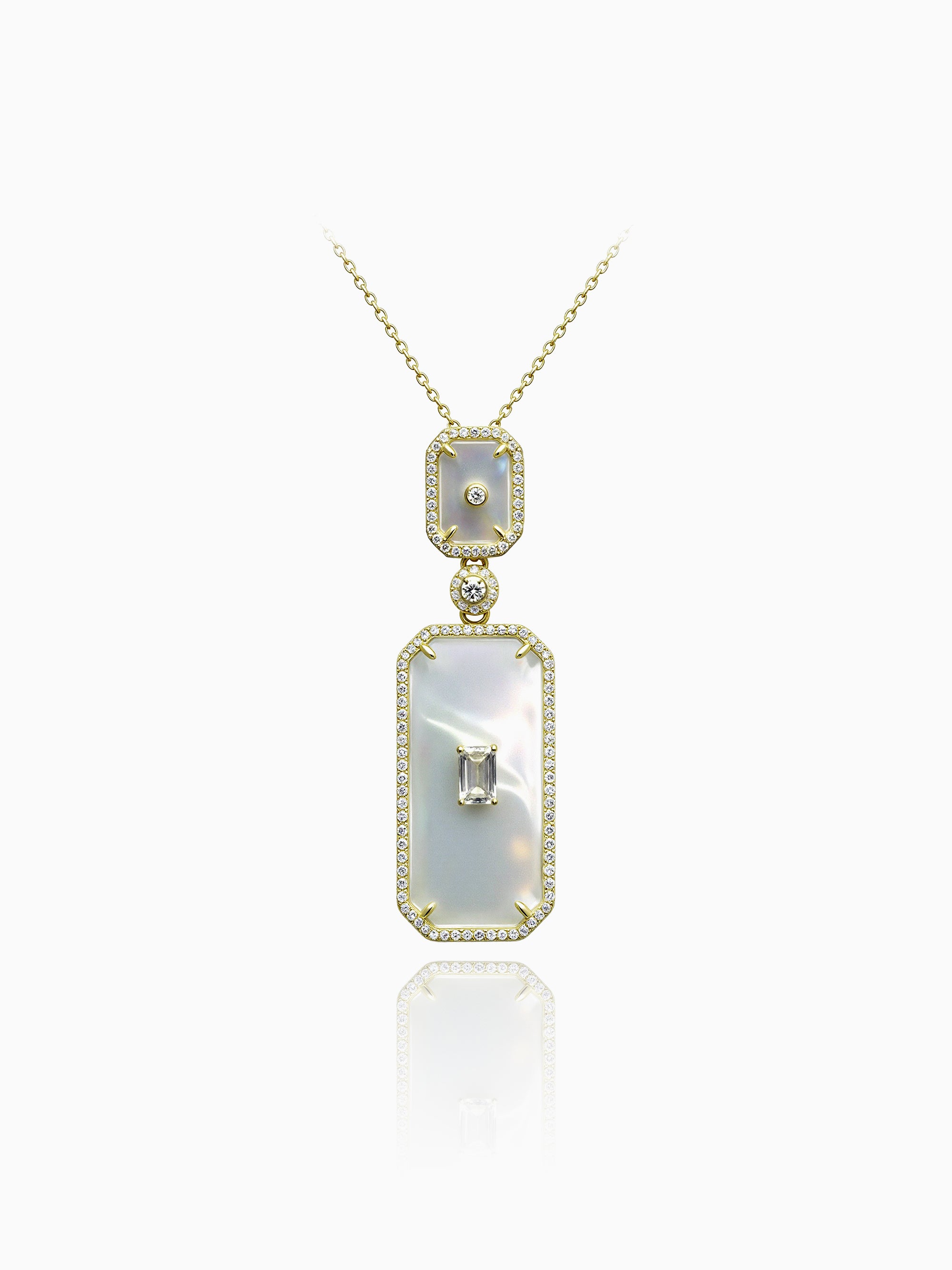 Delicate Mother of Pearl Rectangle CZ Necklace