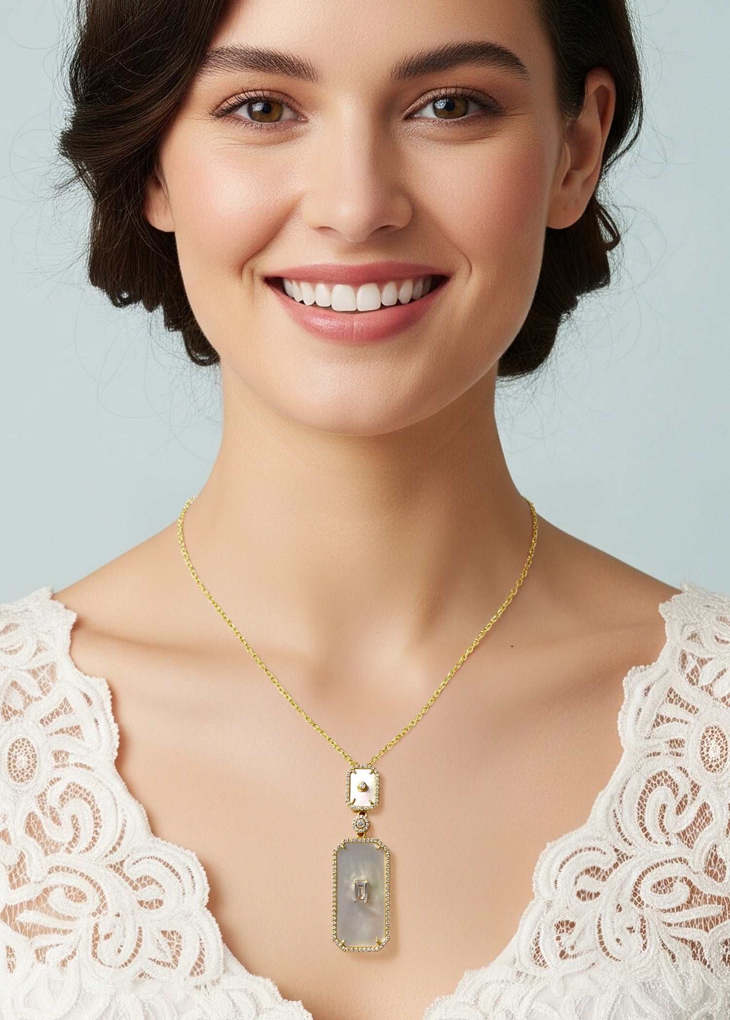 Delicate Mother of Pearl Rectangle CZ Necklace