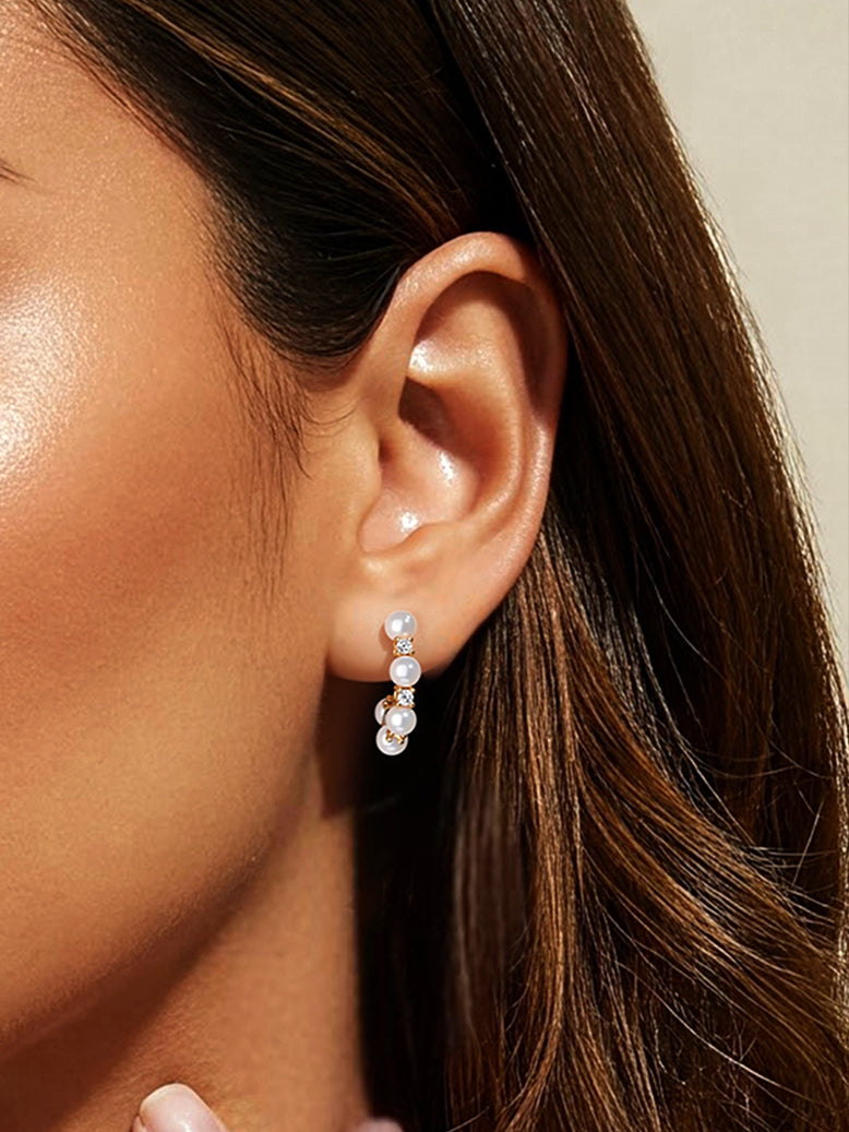 Fabulous 3-4MM Fresh Water Pearl Hoop Earrings