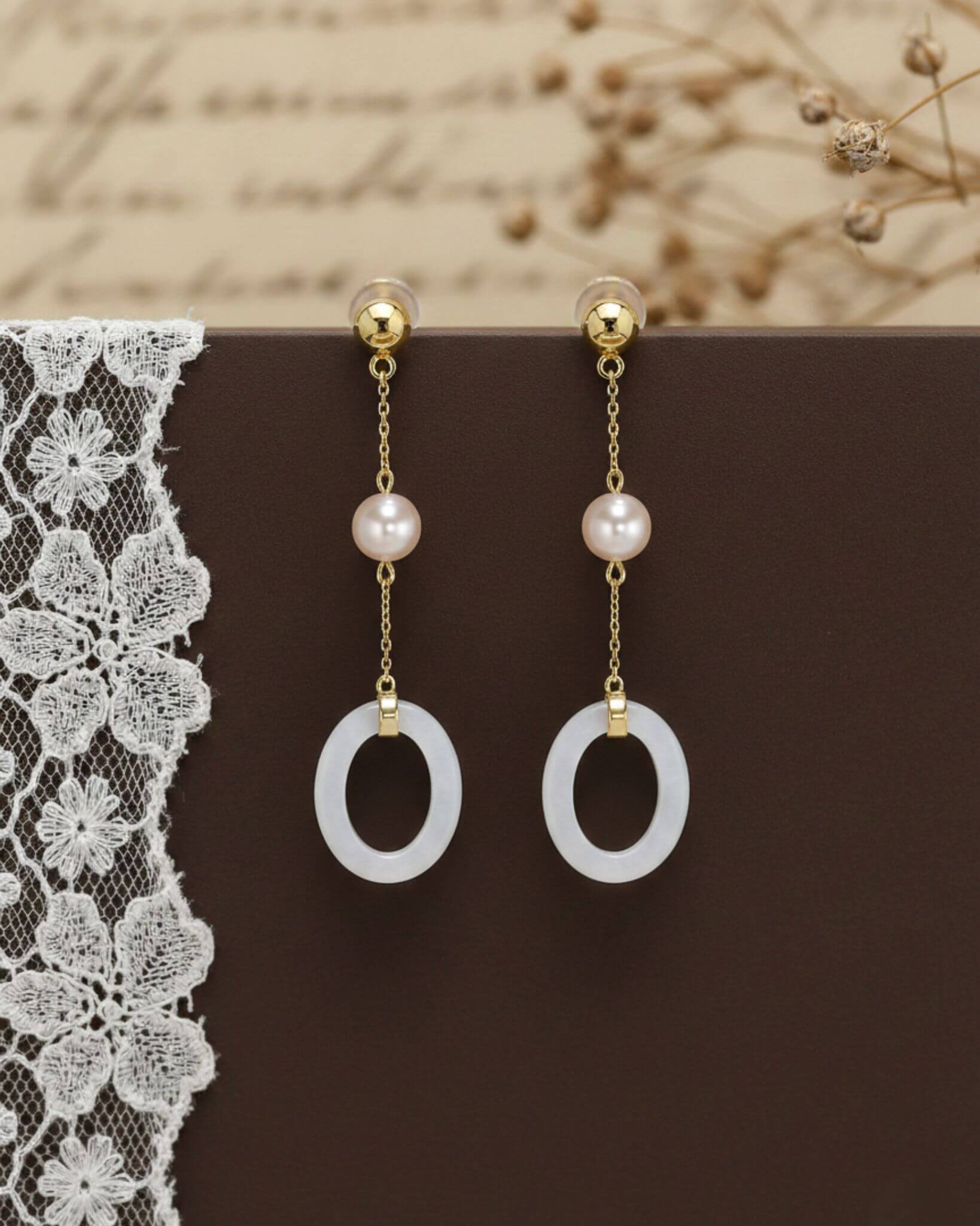 925 Silver Shell Pearl & Oval Circle Earrings