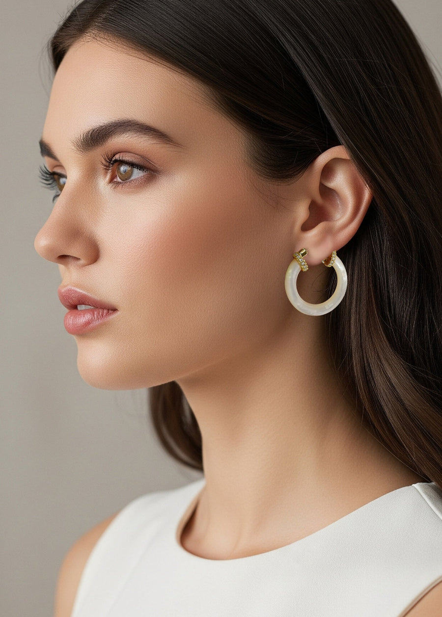 Mother of Pearl 25MM Hoop Earrings