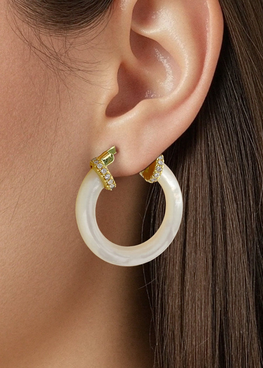 Mother of Pearl 25MM Hoop Earrings