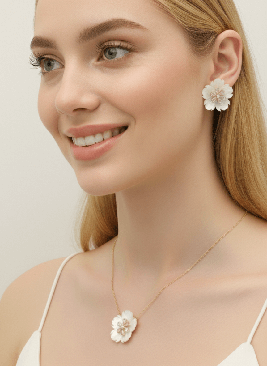 Vintage Mother of Pearl Flower Stud Earrings